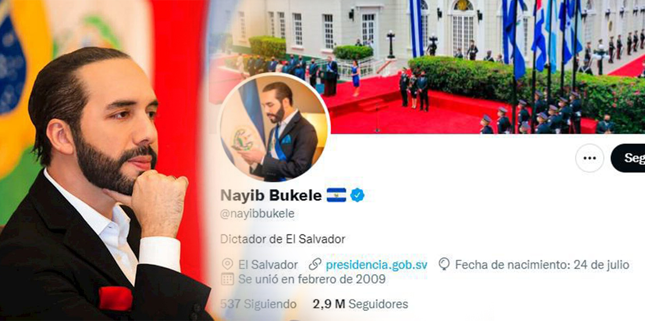 Le hackearon el Twitter a Bukele? Su cuenta lo describe como dictador