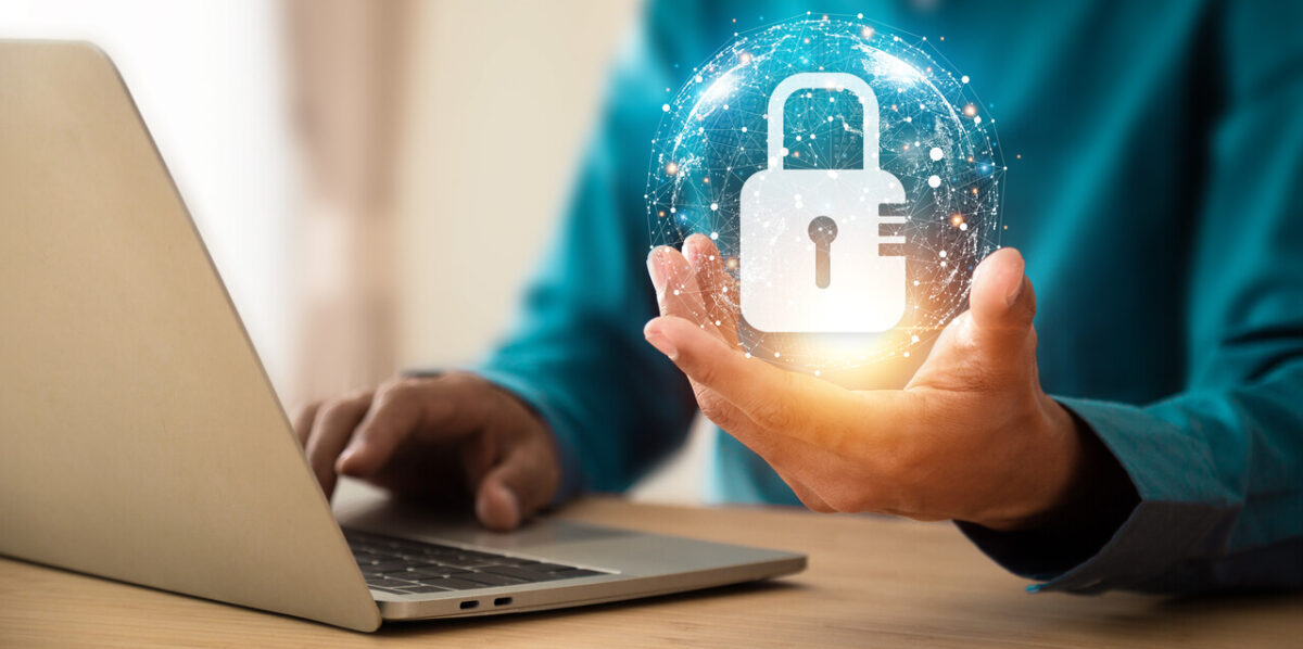 Cybersecurity and privacy concepts to protect data. Lock icon and internet network security technolog
