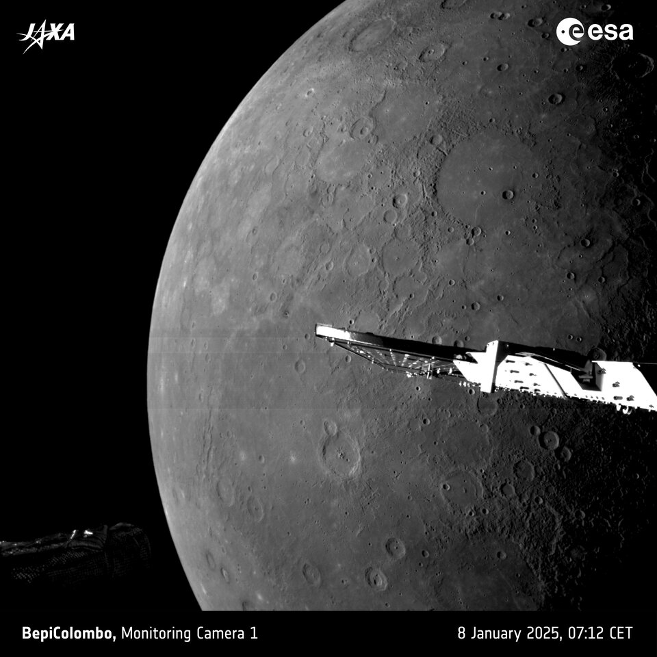 El hemisferio norte de Mercurio visto desde la perspectiva M-CAM 1. (ESA/BepiColombo/MTM)