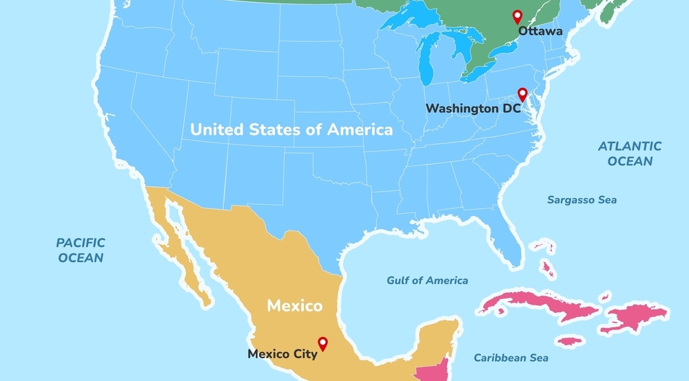 Gulf,Of,America.,North,America,Map,With,Countries,Mexico,And