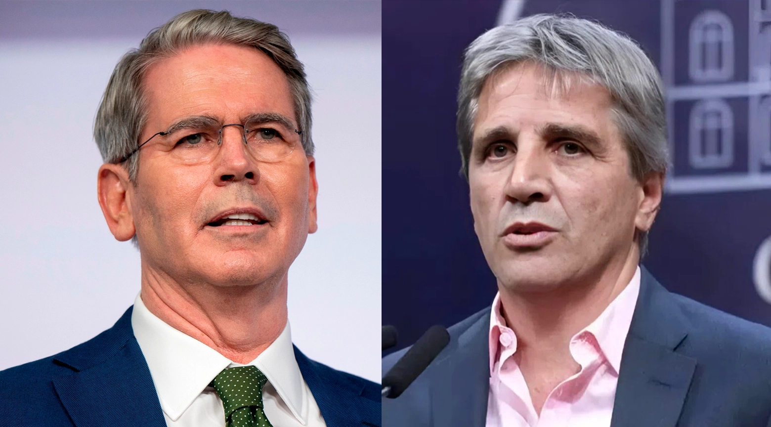 Dos funcionarios durante conferencias separadas, relacionados con un acuerdo financiero entre Argentina y Estados Unidos.