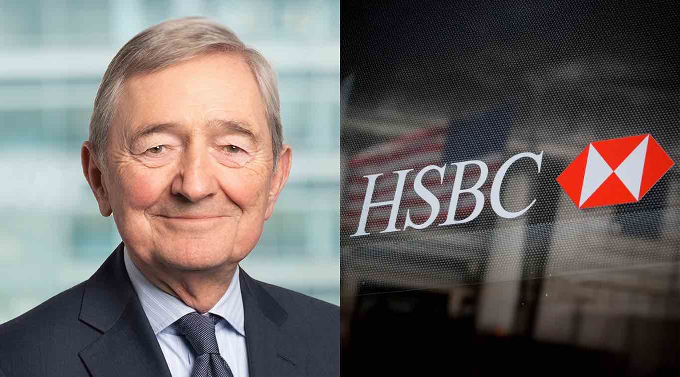 Brendan Nelson, nuevo presidente global de HSBC, junto al logo de la entidad financiera.