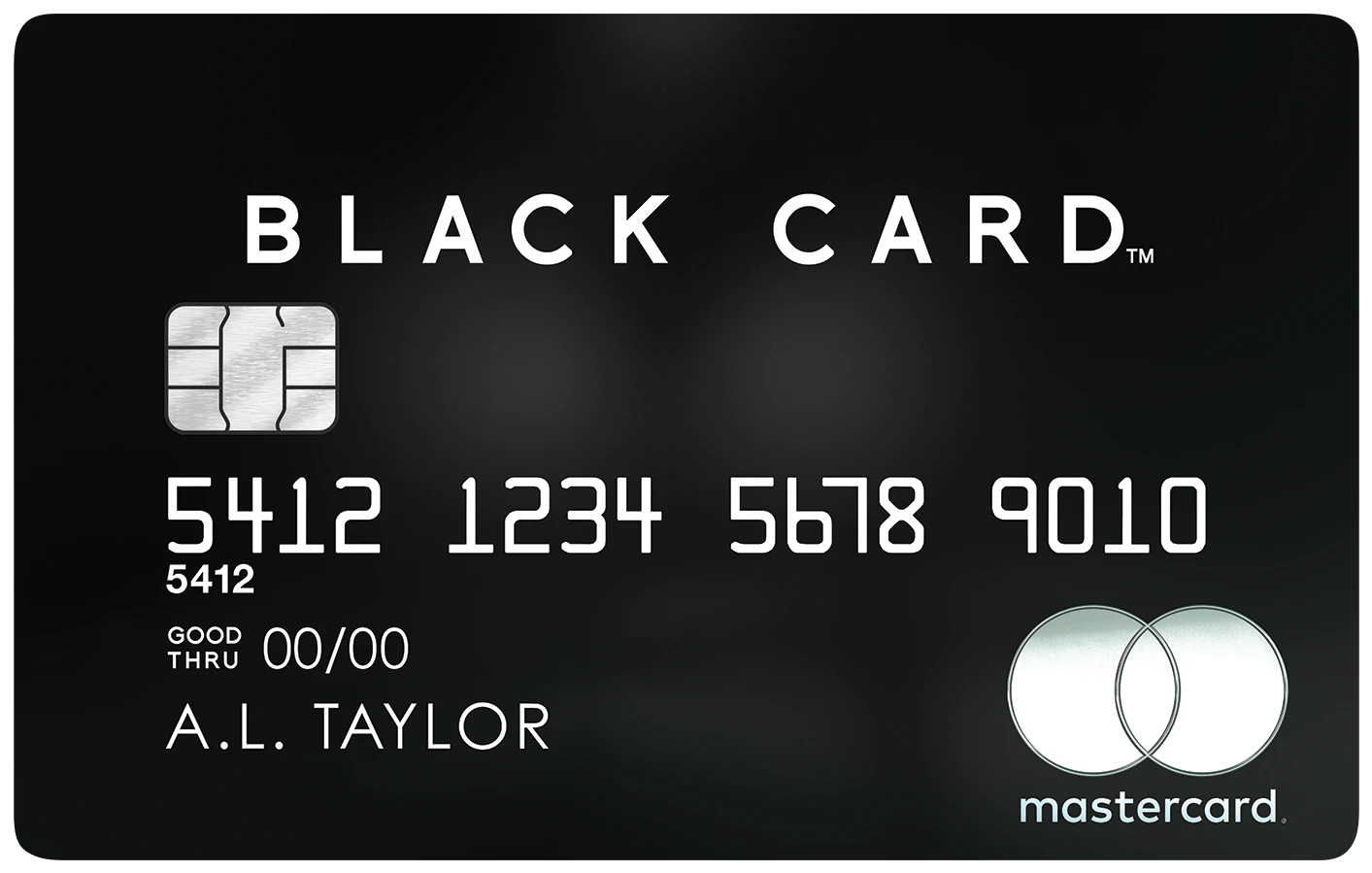 Imagen de una tarjeta Black Card, de color negro, con chip EMV y el logo de Mastercard.
