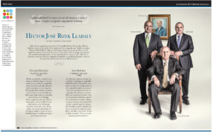 Don Héctor José Rizek Llabaly, el patriarca del cacao dominicano en compañía de sus hijos Héctor y Samir Rizek Sued.