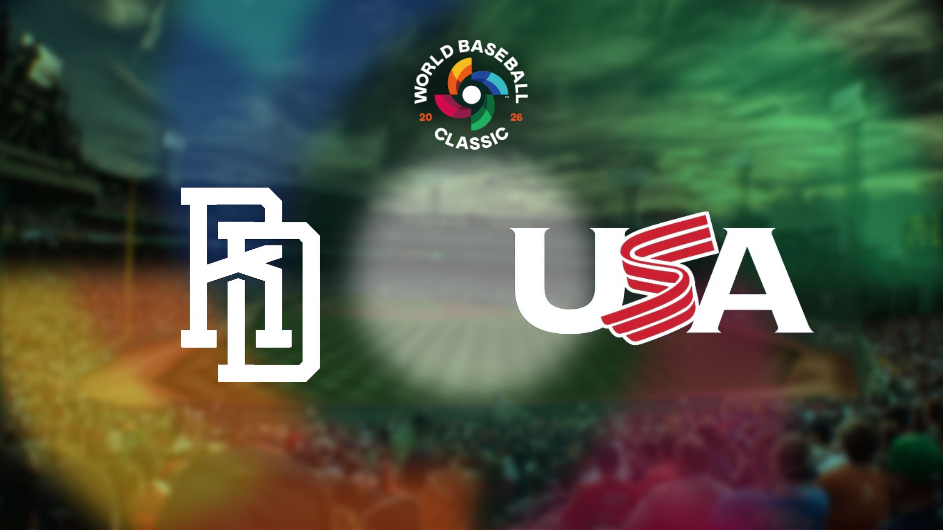 Gráfico del Clásico Mundial de Béisbol 2026 que muestra el enfrentamiento entre República Dominicana y Estados Unidos.