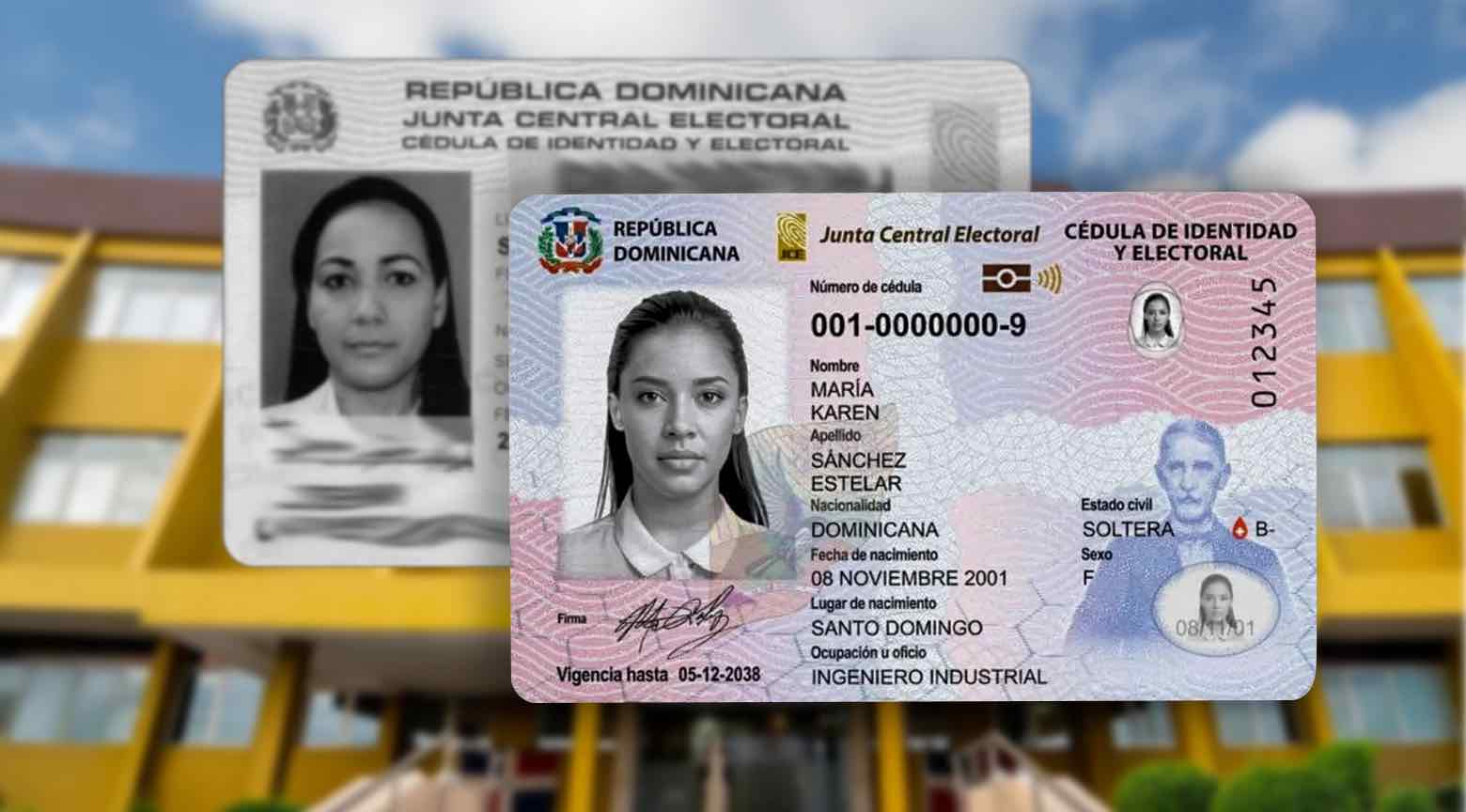 Cédula de identidad dominicana en primer plano con una versión anterior desenfocada detrás.