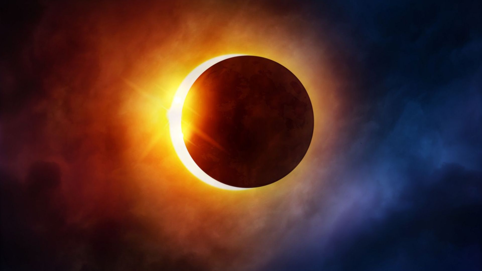 Imagen de un eclipse solar, mostrando el momento en que la luna cubre el sol.