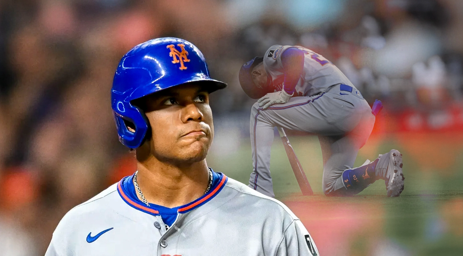 Jugador de los Mets con gesto serio tras sufrir una lesión durante el juego.