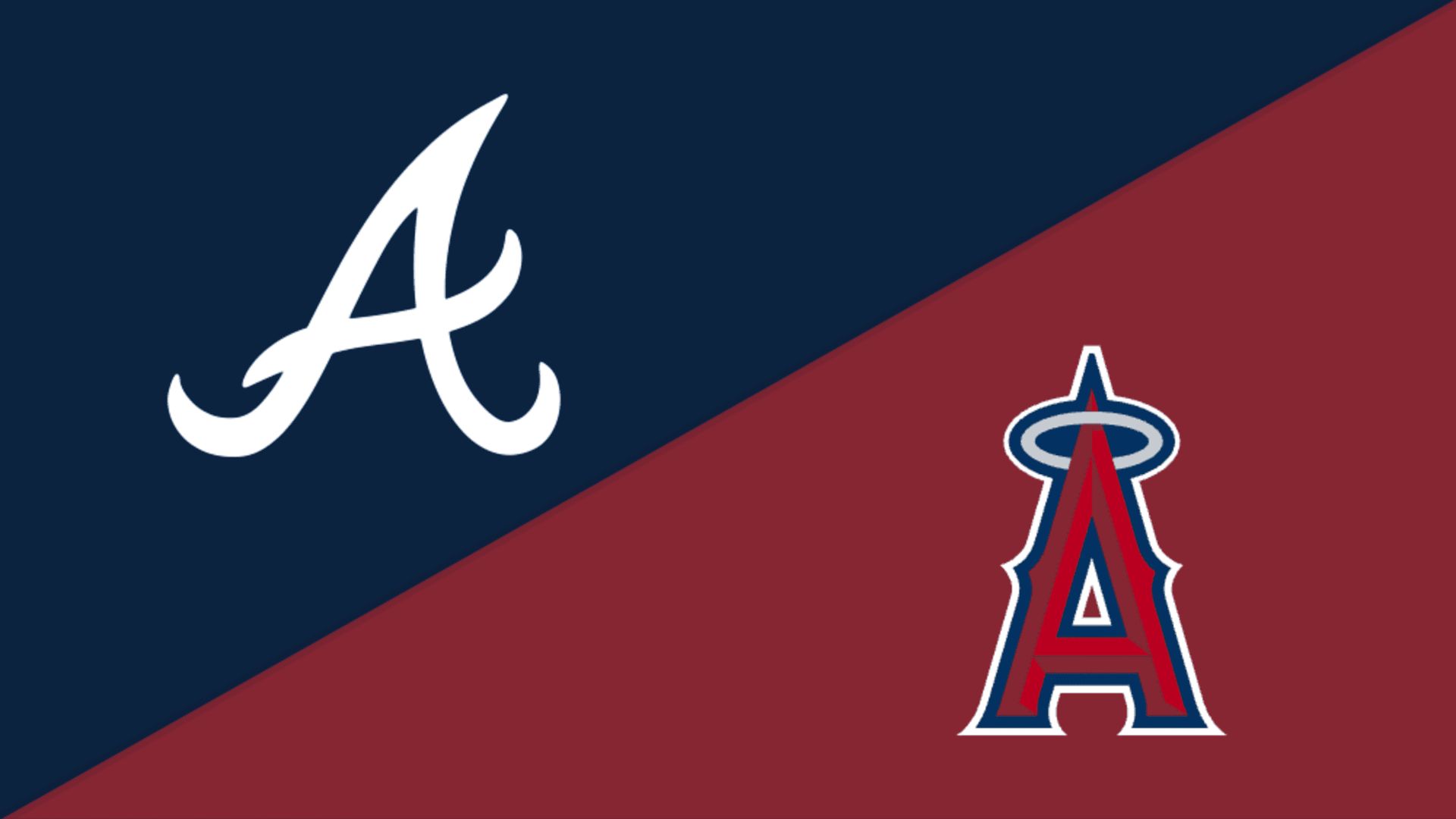 Logotipos de los Atlanta Braves y Los Angeles Angels en fondo dividido.