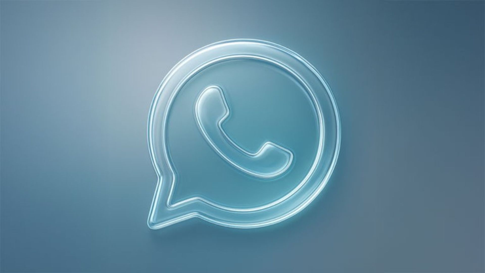 Logotipo de WhatsApp con efecto de diseño "Liquid Glass" en color transparente y brillante.