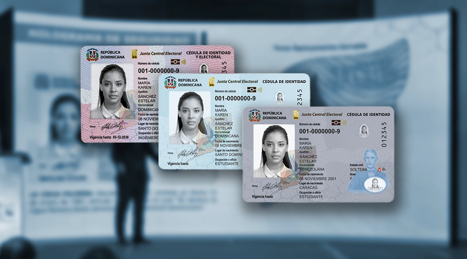 Diferentes tipos de cédula dominicana mostrados en una misma imagen comparativa.