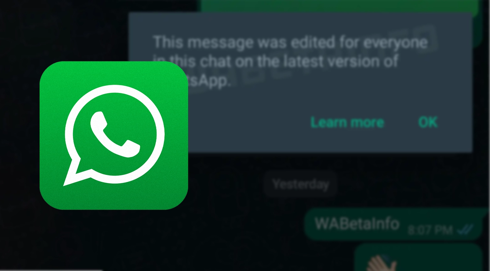 Icono de WhatsApp en primer plano con un mensaje editado en el fondo, indicando la función de ver contenido original.