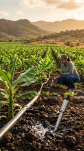 Sistema de riego inteligente en cultivos agrícolas para optimizar el uso del agua y mejorar la eficiencia de la producción.