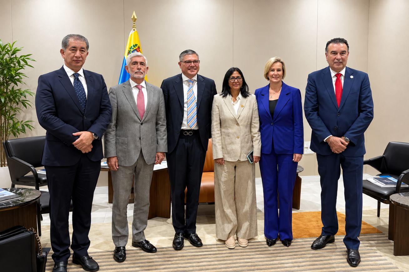 Altos ejecutivos de Baker Hughes junto a Delcy Rodríguez durante una reunión en Venezuela.